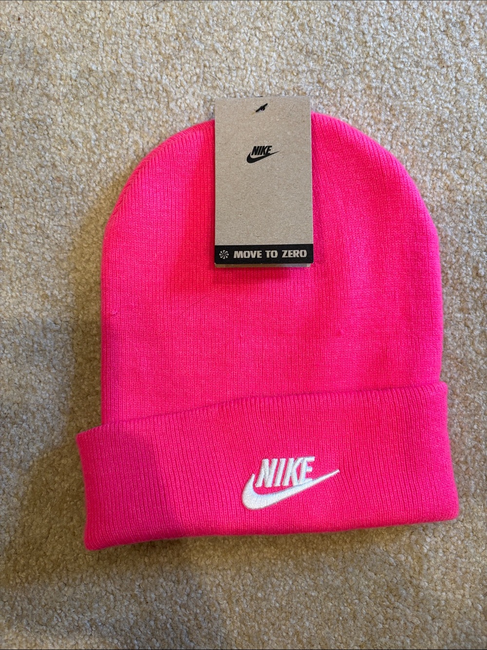 Nike Hot Pink Knit Beanie with White Swoosh